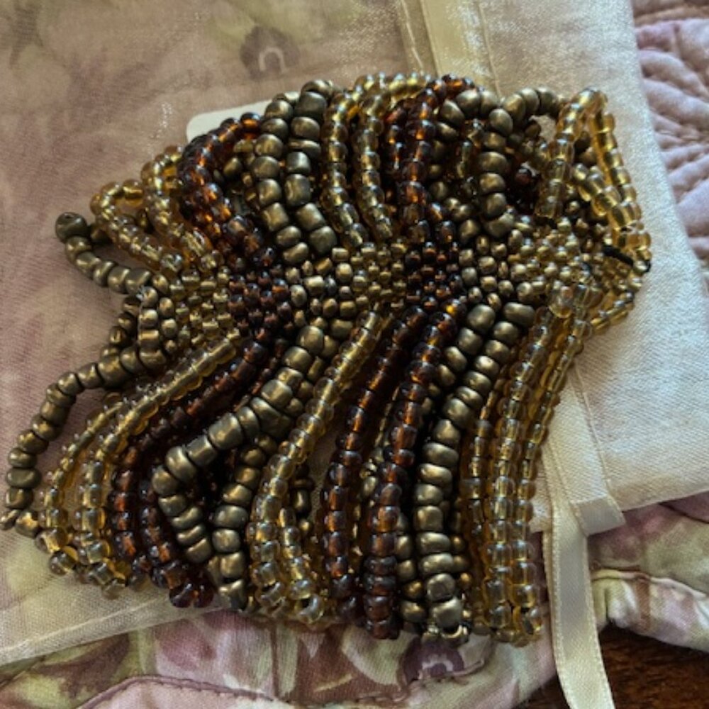 NWT *TINY BEAD 15 strands WIDE stretch CUFF BRACELET bronze copper earth tones